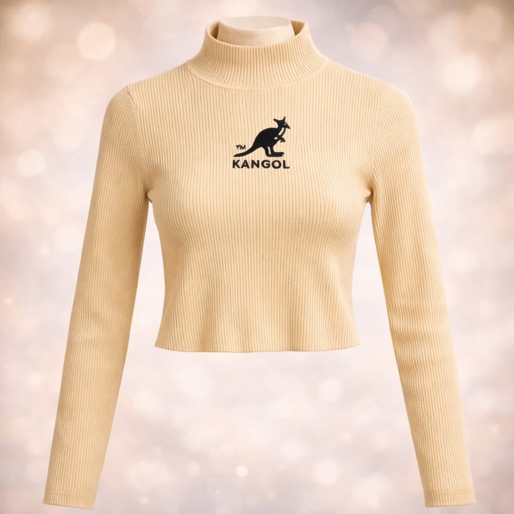 Kangol x H&M Collab Beige Embroidered Logo Ribbed Top M